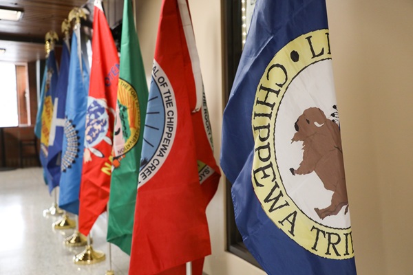 Tribal flags hang in the Student Union Building