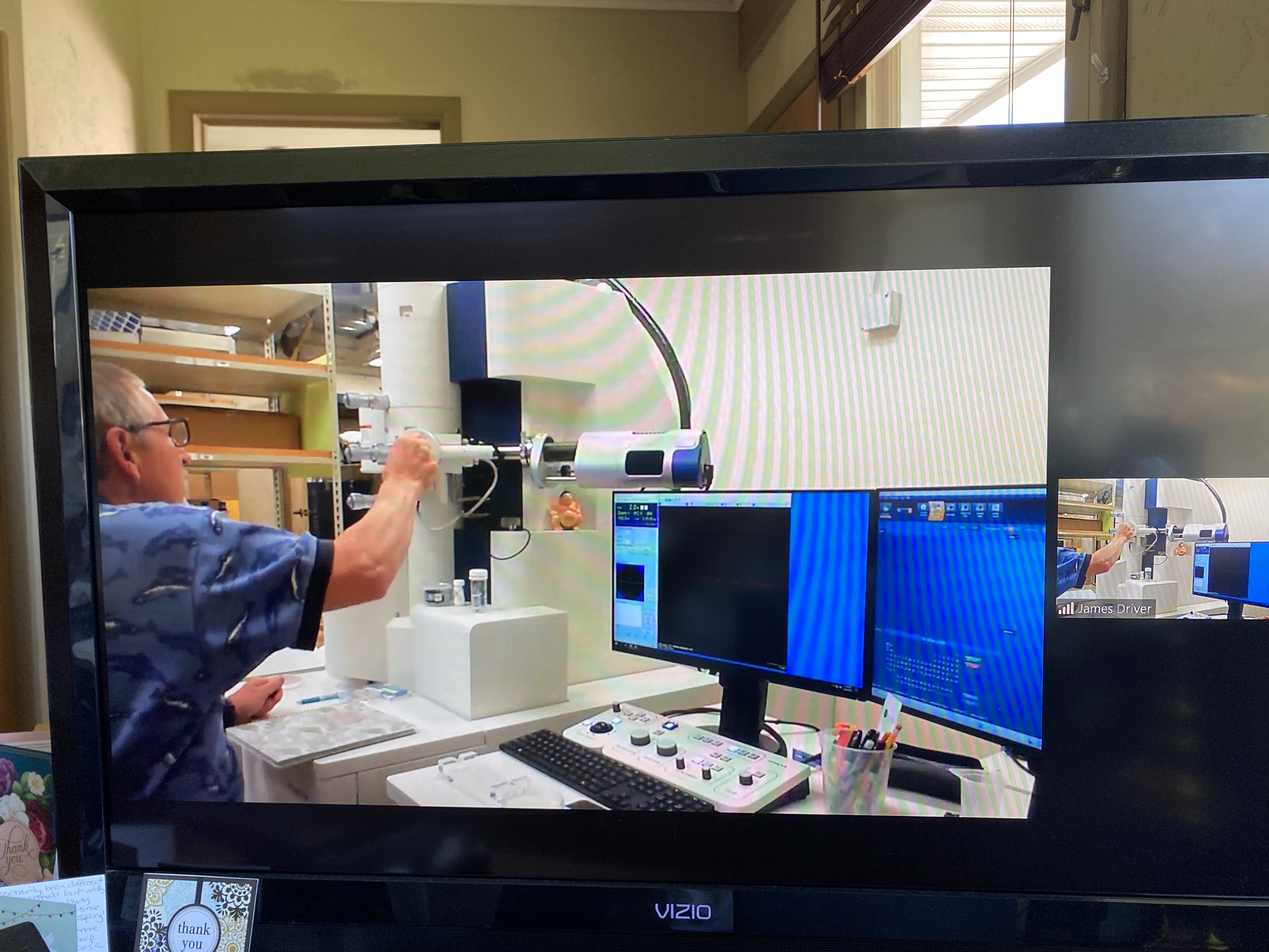 A microscope specimen on a spring