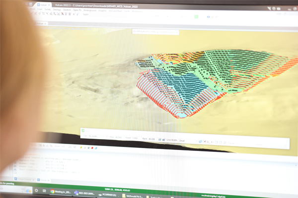 Geological modeling software on a computer. 