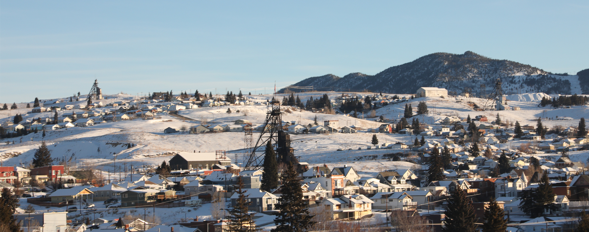 Landscape of Butte, MT featuring homes and businesses