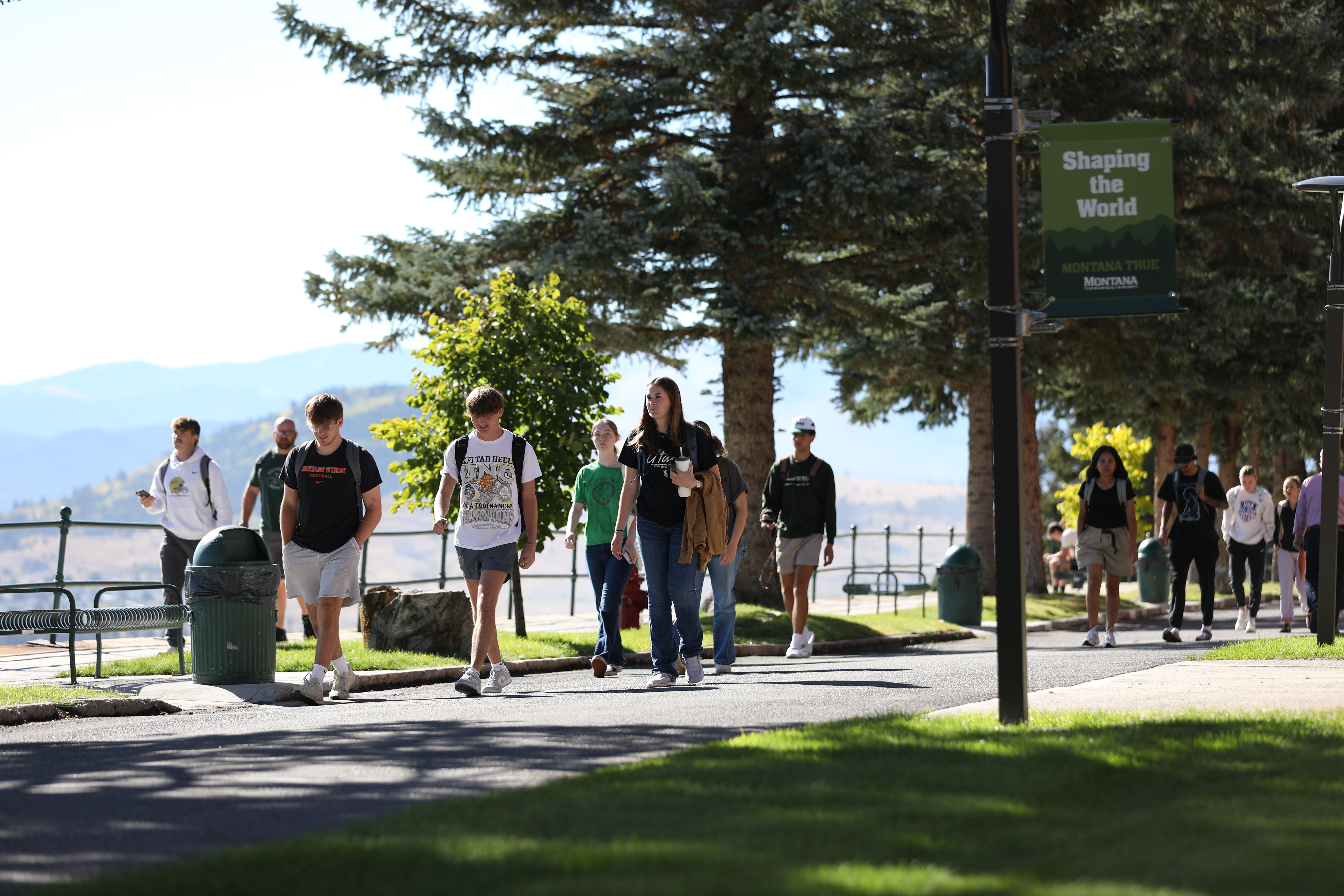 students walk on campus