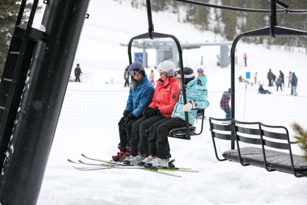 Students on a ski lift. 