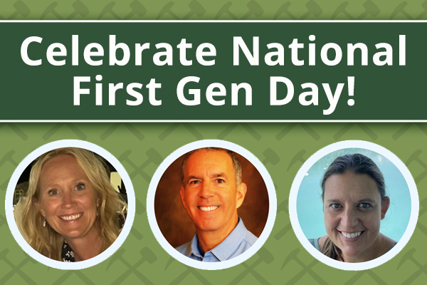 Graphic that says "Celebrate First Gen Day" with three headshots in circles. 