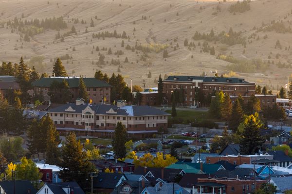 Montana Tech and the surrounding campus as seen from the air