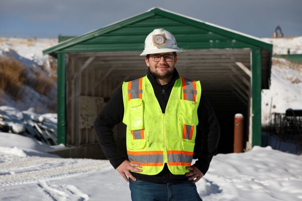 Francisco Estatuet in safety gear on a snowy landscape