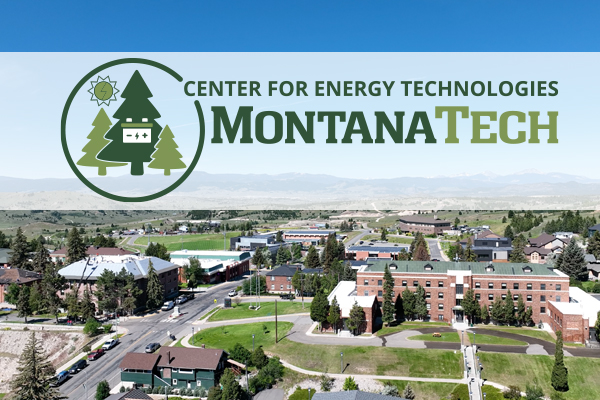 Aerial shot of campus with CET logo