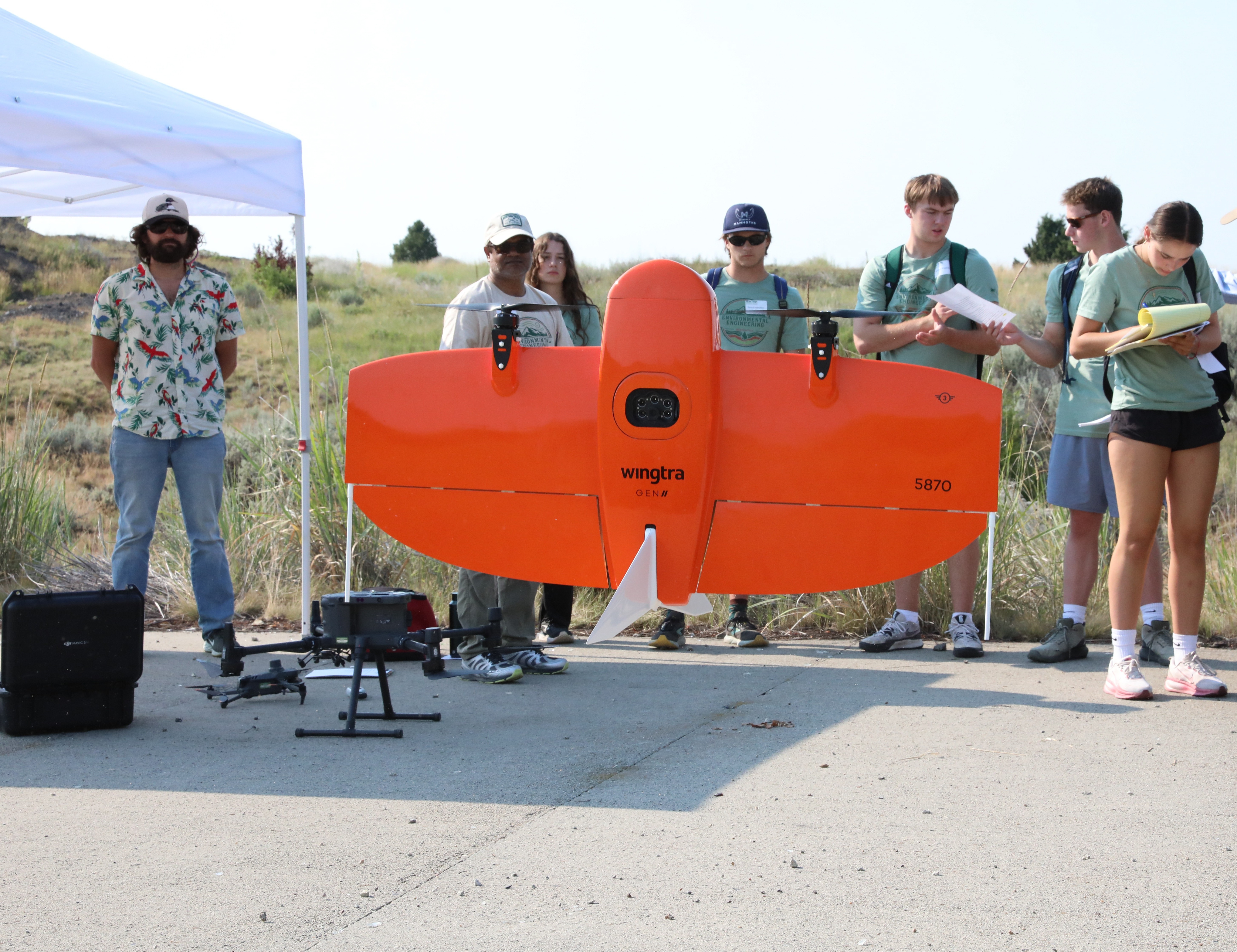 Campers learn about collecting multispectral data using Wingtra fixed-wing drone.