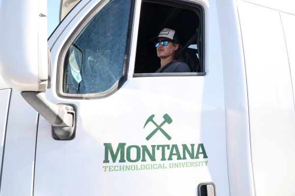 A student drives a commercial vehicle at Highlands College. 