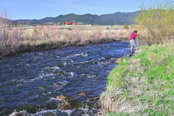 A student works in a stream. 
