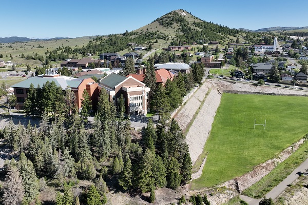 Aerial shot of campus. 