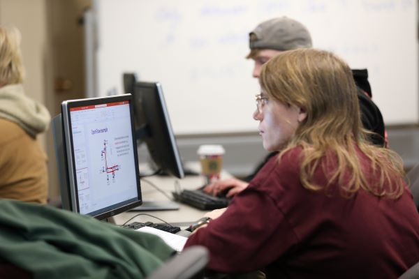 Student looking at a computer screen