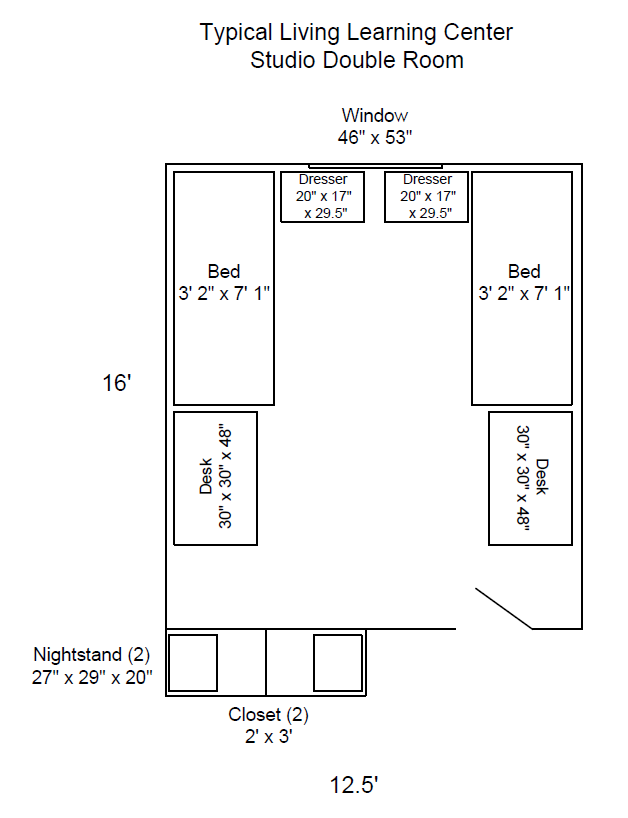 Floorplan of a studio double room in the LLC