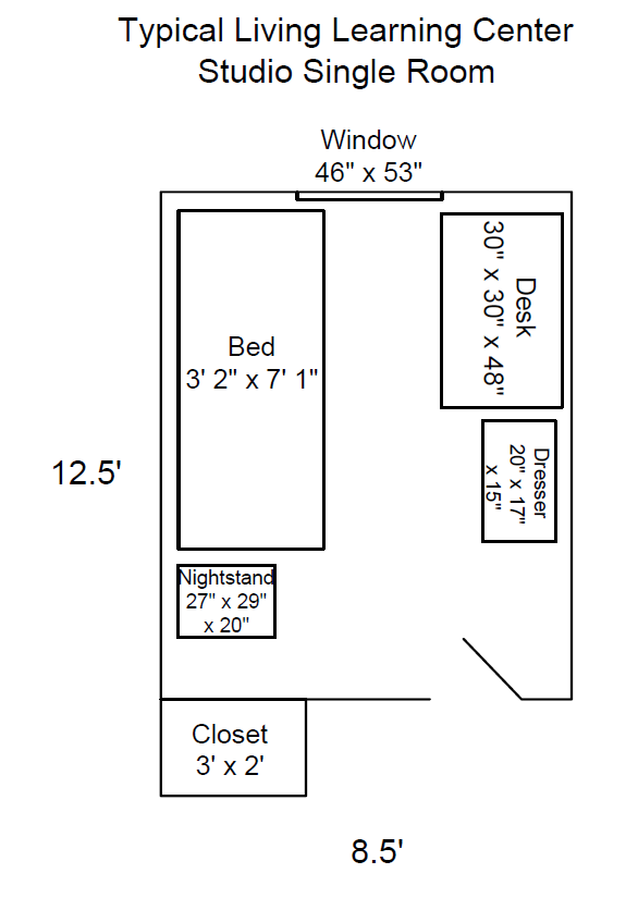 Floorplan of a single studio in the LLC