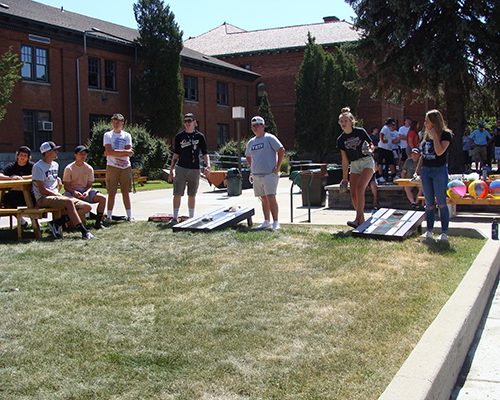 corn hole game at orientation